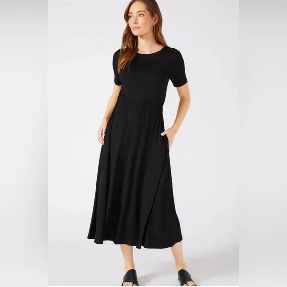 Karen Kane | Dresses | Karen Kane Black Aline Midi Dress Crew Neck Short  Sleeve | Poshmark